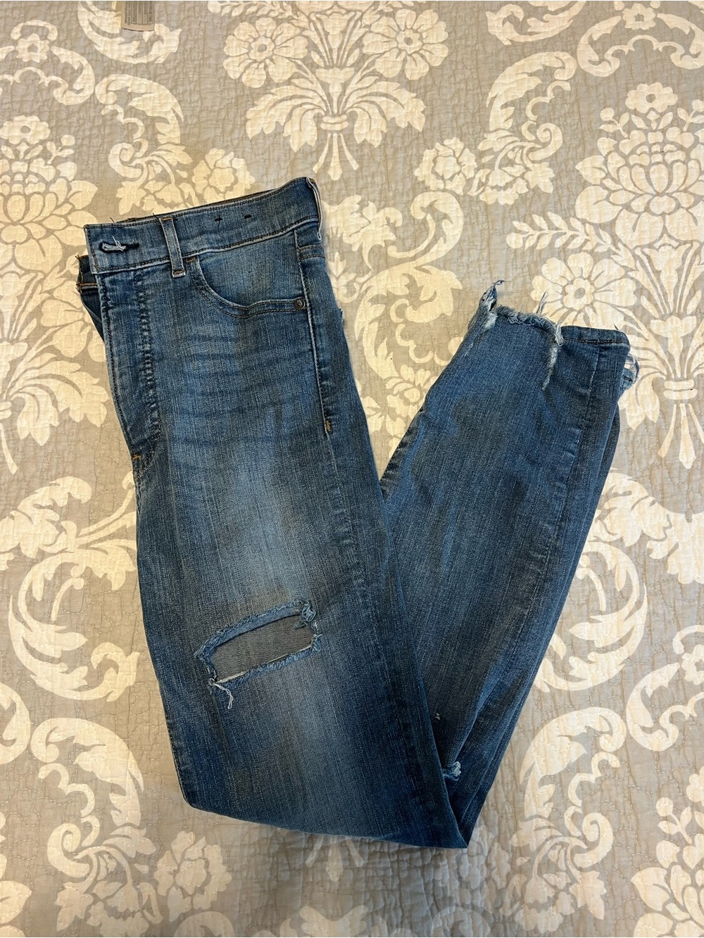Express Women's Blue Distressed Boyfriend Jeans